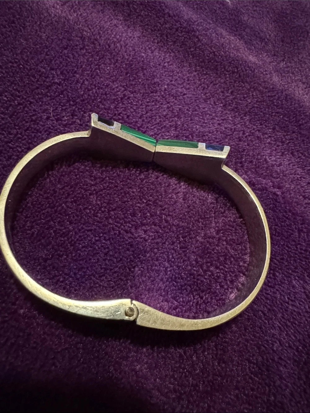 925 Sterling Silver Green Malachite Inlay Cuff Bracelet, - Picture 3 of 10